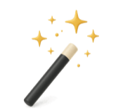 A black and white magic wand with golden sparkles emanating from its tip, suggesting magic.
